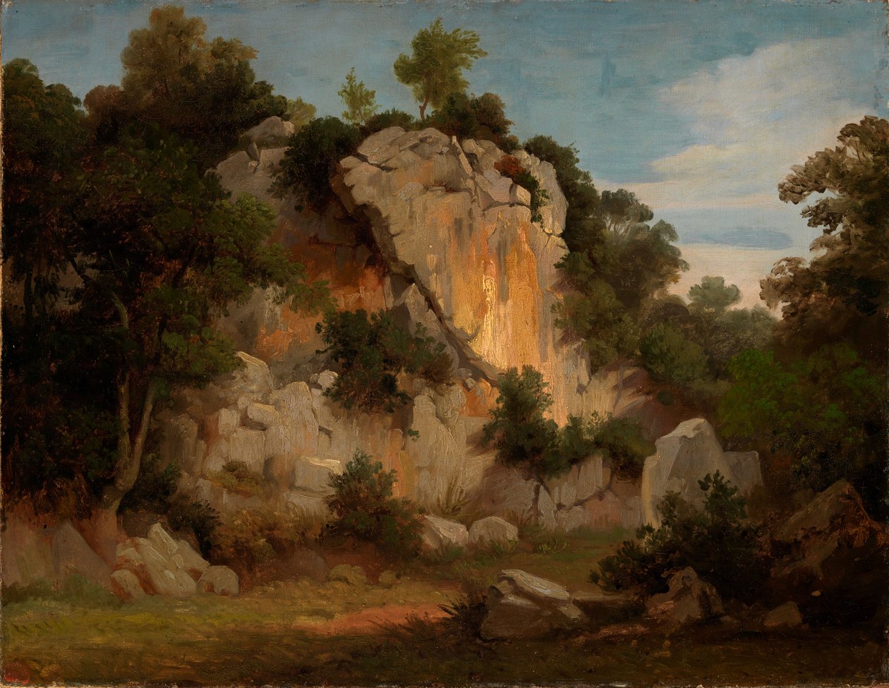 Sziklafal fákkal és bokrokkal alkotó: Johann Wilhelm Schirmer