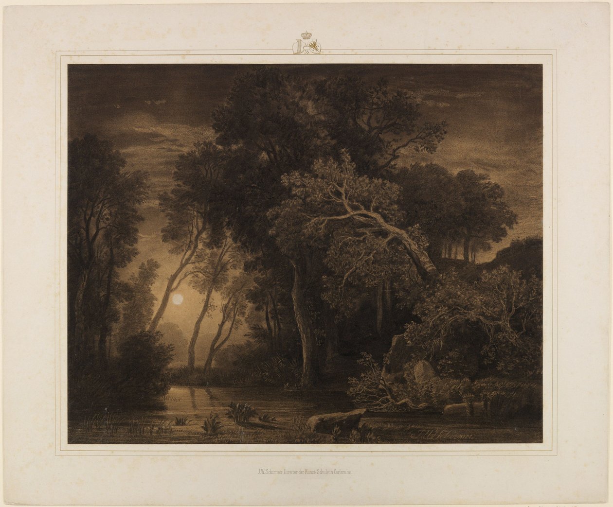 Folyóparti táj a felkelő holddal alkotó: Johann Wilhelm Schirmer