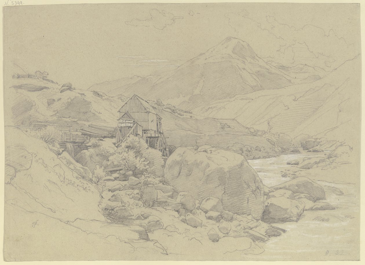 Vízimalom hegyvidéki tájban alkotó: Johann Wilhelm Schirmer
