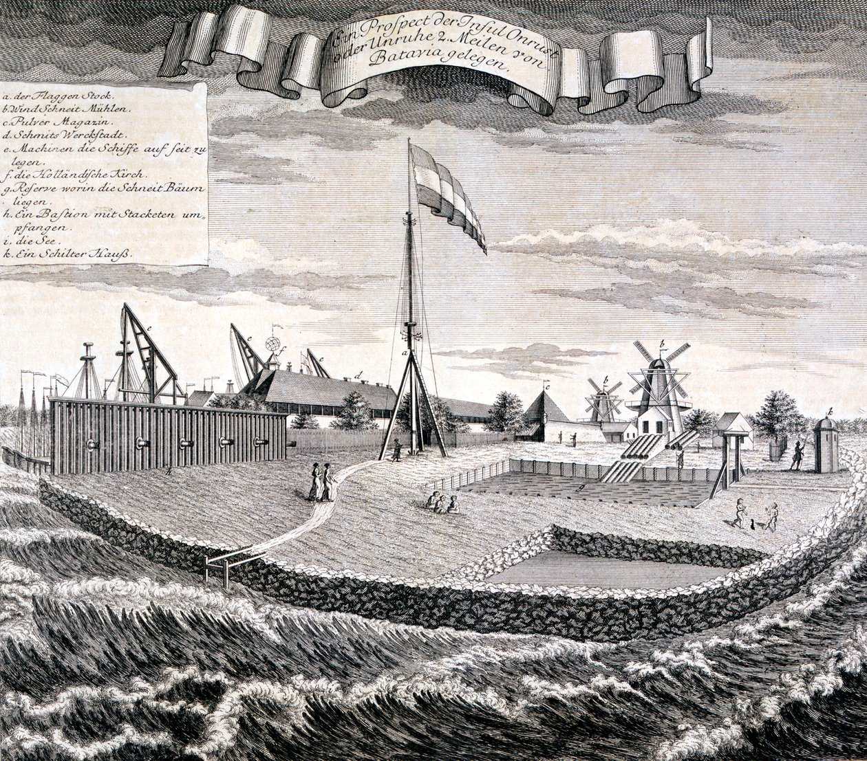 Dutch East India Company fa- vagy fűrészmalom a szigeten, két mérföldre Bataviától, kocsma. 1744. alkotó: Johann Wolfgang Heydt