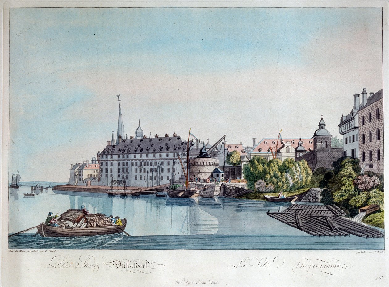 Düsseldorf kilátása a francia bombázás előtt 1794. október 6-án, 1798. alkotó: Johann Ziegler