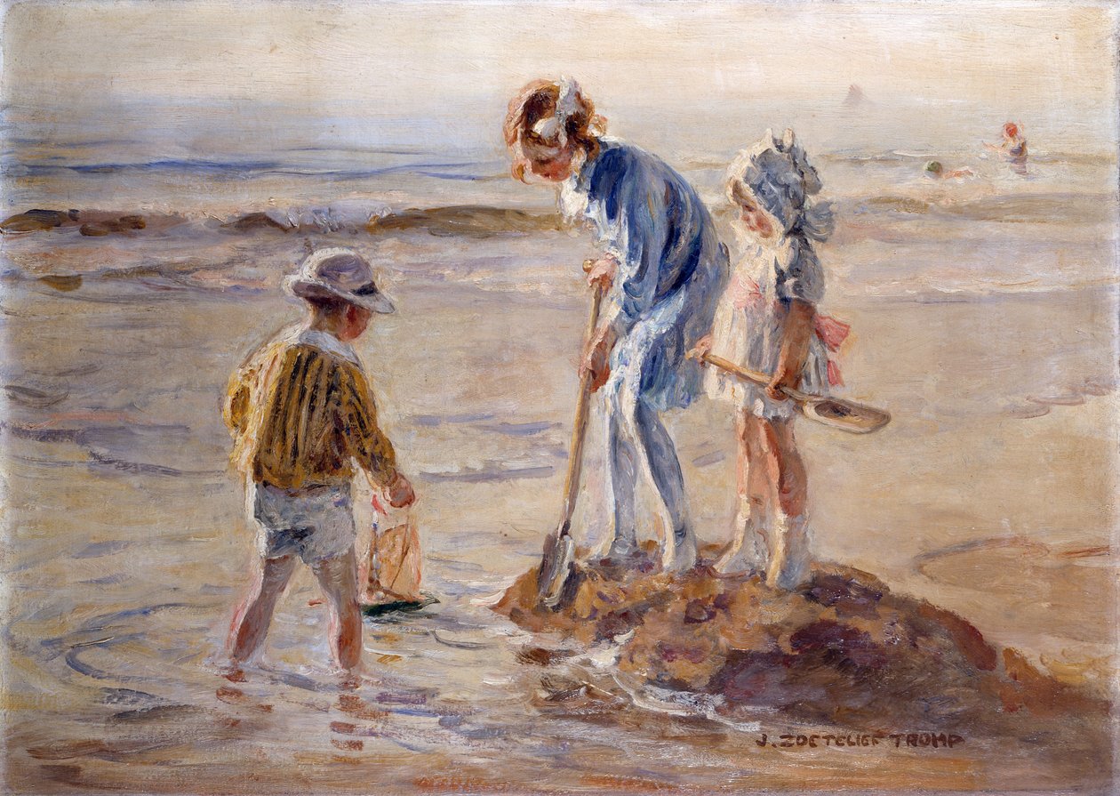 Játék a Katwijk Beachen (olaj, vászon) alkotó: Johann Zoetelief Tromp