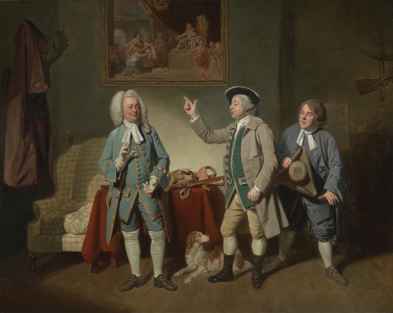 Edward Shuter, John Beard és John Dunstall Isaac Bickerstaffes Szerelem a faluban című filmben, 1767 alkotó: Johan Joseph Zoffany