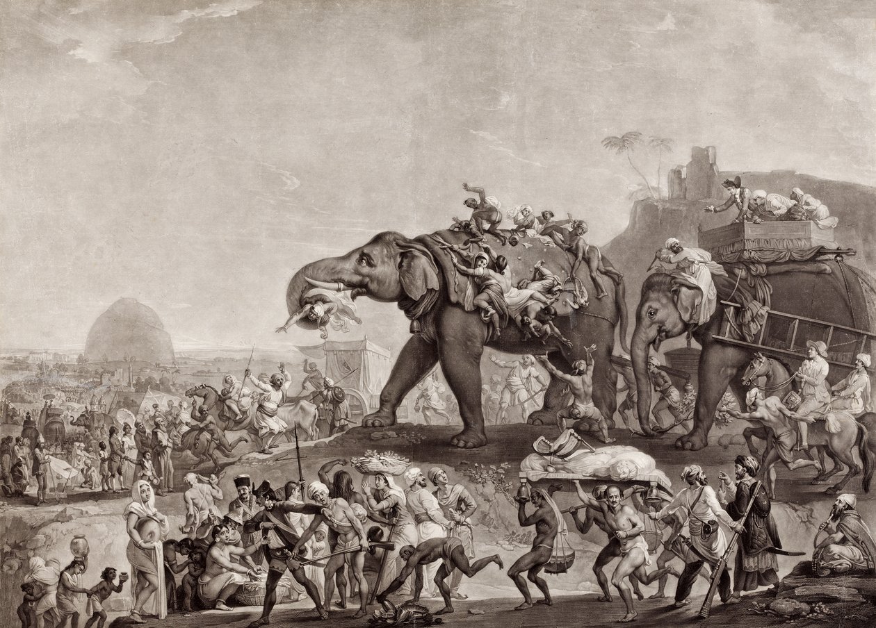 Hyderbeck nagykövetsége Kalkuttában, az oudei vezírtől, Patna útján, 1788-ban, találkozásig Lord Cornwallis-szal, publikáció 1800 körül (mezzotint) alkotó: Johan Joseph Zoffany