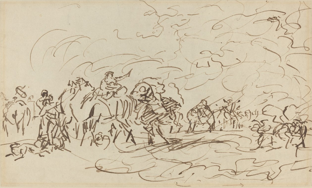 Homokvihar a sivatagban Karavánt előzve alkotó: Johann Zoffany