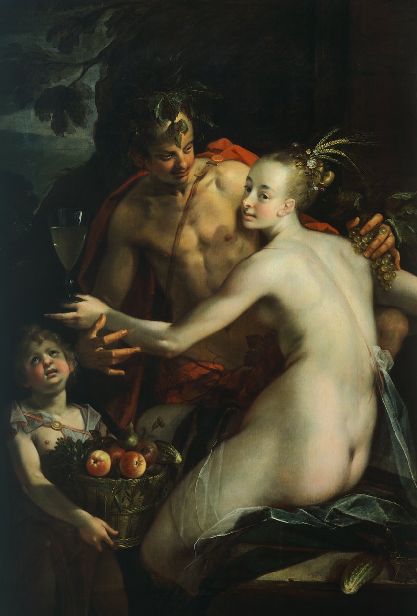 Bacchus, Vénusz és Ámor, Hans von Aachen (1552-1615) alkotó: Johann or Hans von Aachen