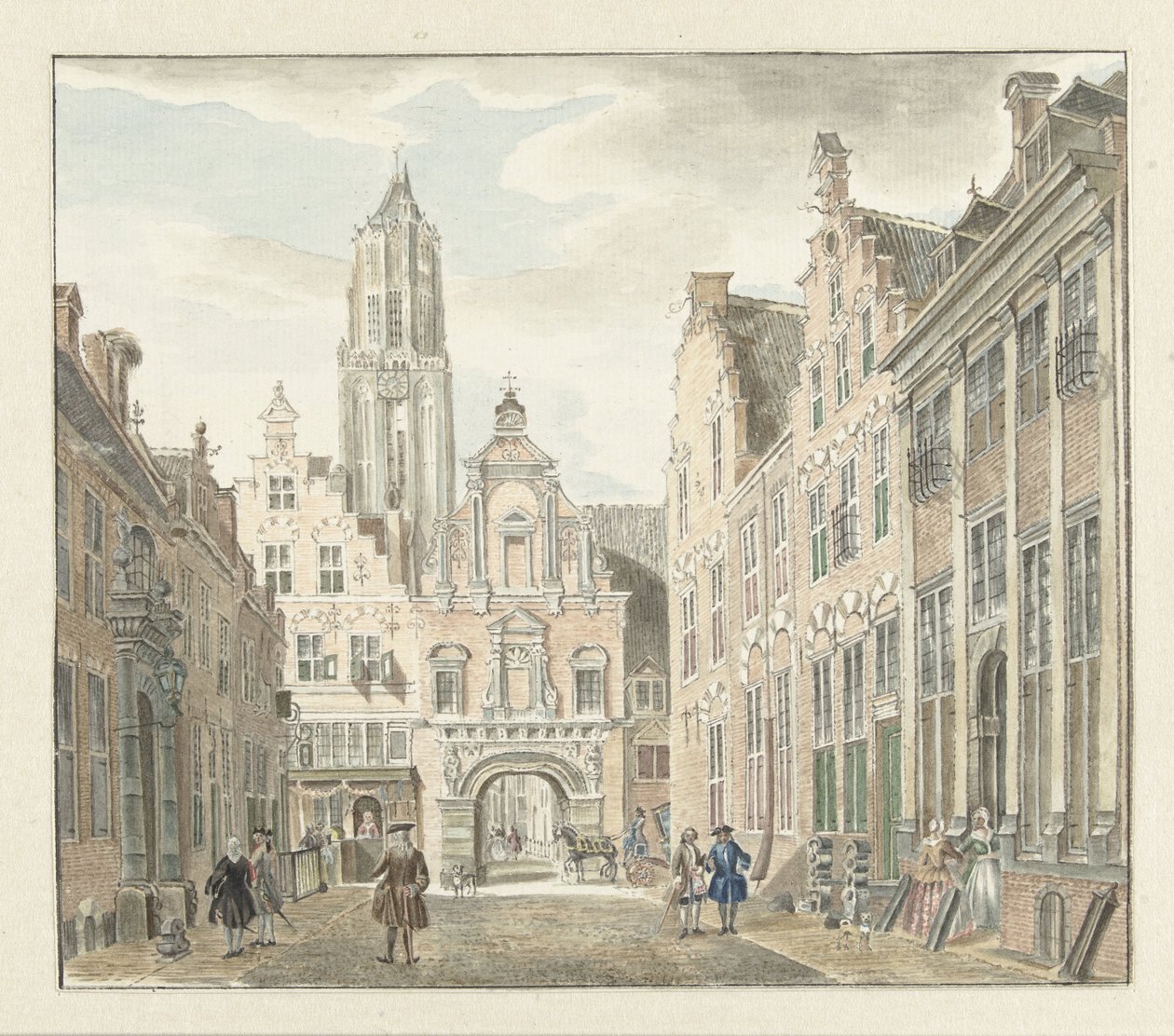 Nieuwstraat Utrechtben, kilátással a Dom-toronyra alkotó: Johanna de Bruyn