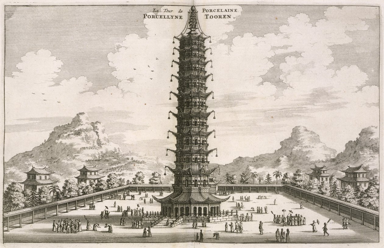 A porcelántorony, egy holland kínai nagykövetség beszámolójából, 1665, Johannes Nieuhof írta és illusztrálta, és Jacob van Meurs adta ki alkotó: Johannes Nieuhoff