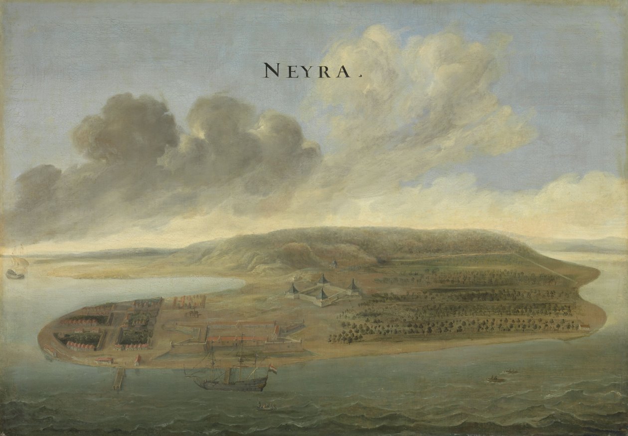 A holland kelet-indiai társaság kereskedési központja, Banda Neira a Dél-Molukkán, 1662-3 alkotó: Johannes Vinckeboons