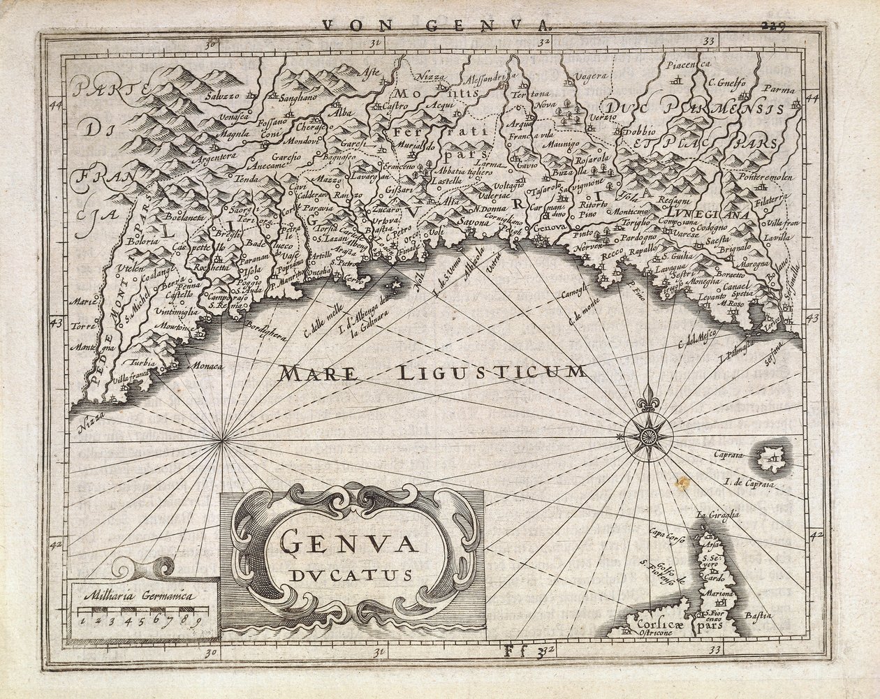 Genovai Hercegség, Jan Baptist Vrients térképe a német atlaszból, rézmetszet, XVII. század fele alkotó: Johannes Baptista Vrints