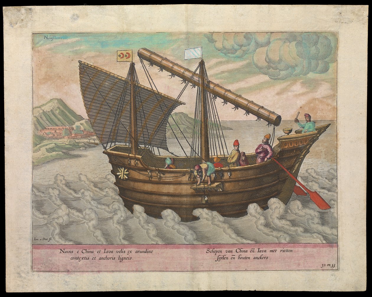 Naves et China et Java (Kína és Jáva vitorlása,1599), 17. század eleje (metszet, színes) alkotó: Johannes Baptista van the Younger Doetechum