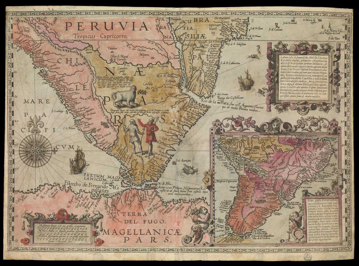 Peru déli csücske, Dél-Amerika, 1590 körül (kézzel színezett) alkotó: Johannes Baptista van the Younger Doetechum