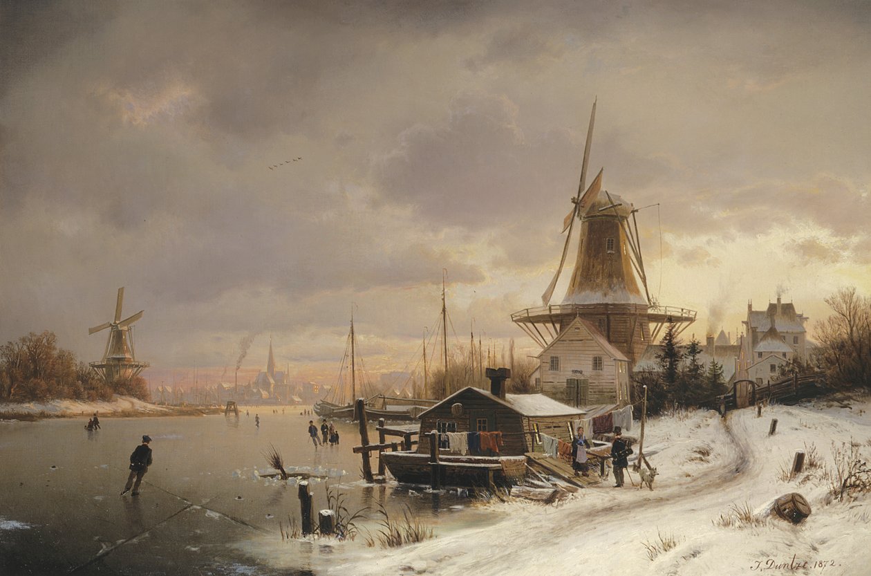 Házhajó a befagyott folyón alkotó: Johannes Bartolomaus Duntze