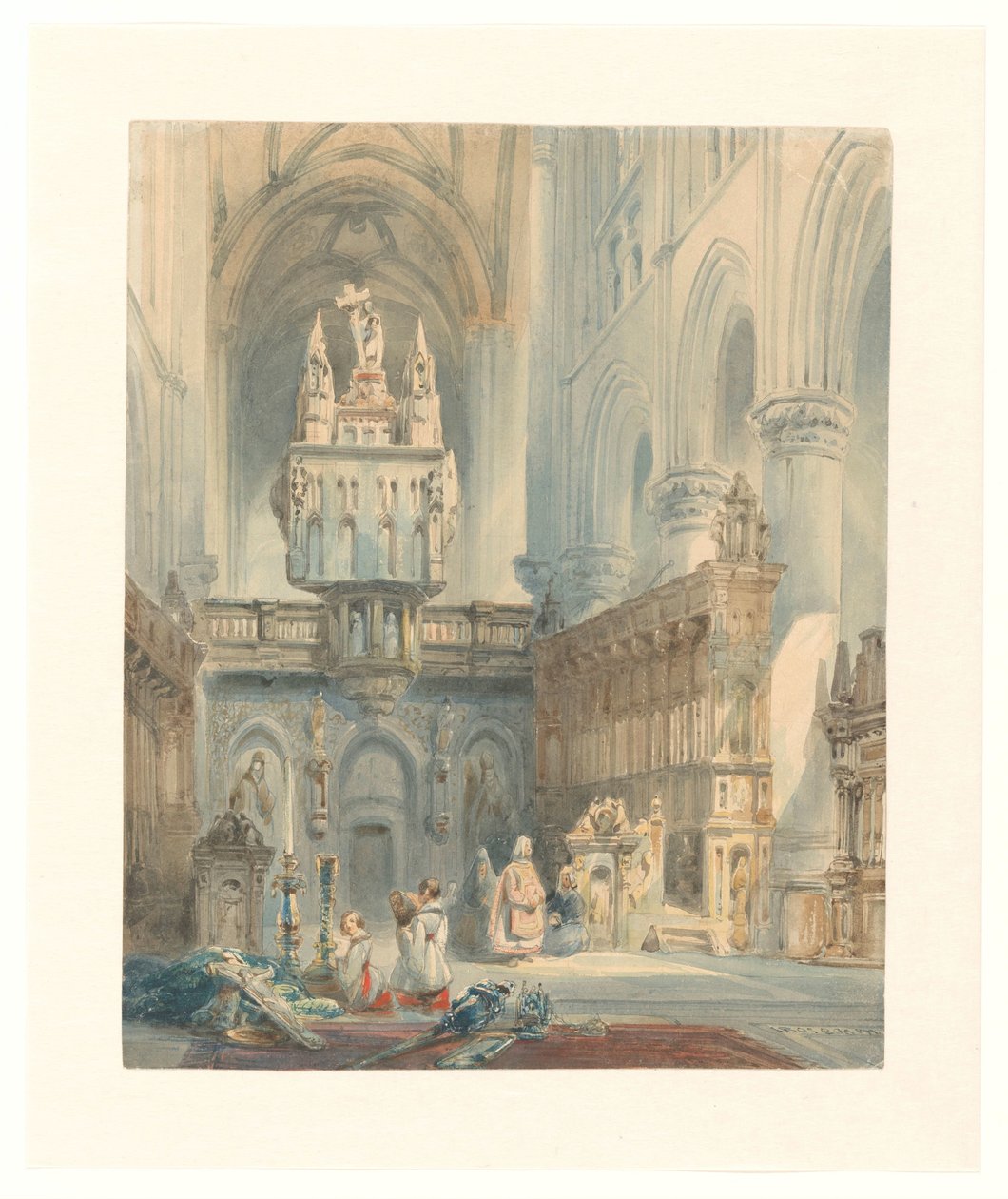 Kerkinterieur alkotó: Johannes Bosboom (signed by artist)