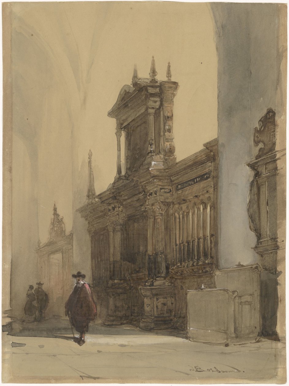 A Nieuwe Kerk kóruskerítése, Delft (cím a tárgyon) alkotó: Johannes Bosboom (signed by artist)