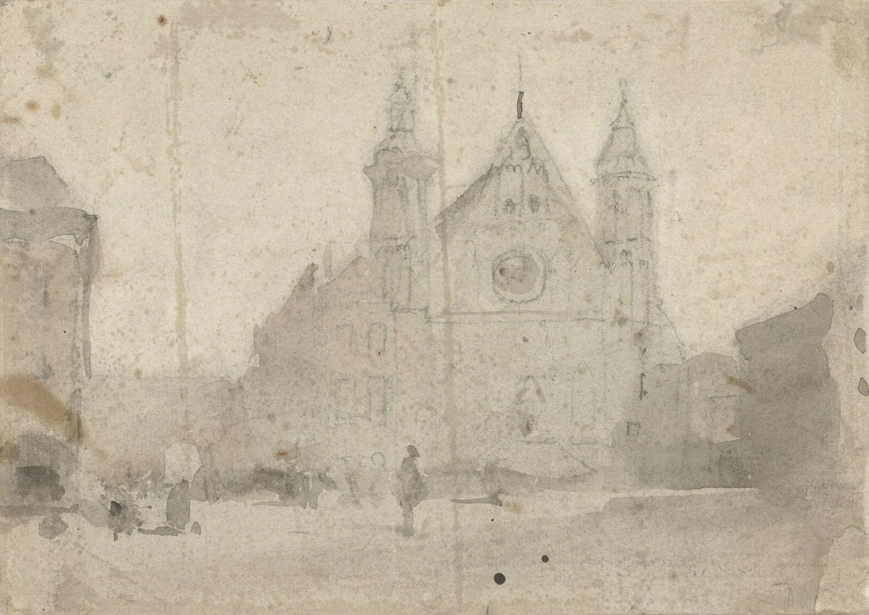 Kilátás a Ridderzaalra a Binnenhofnál alkotó: Johannes Bosboom