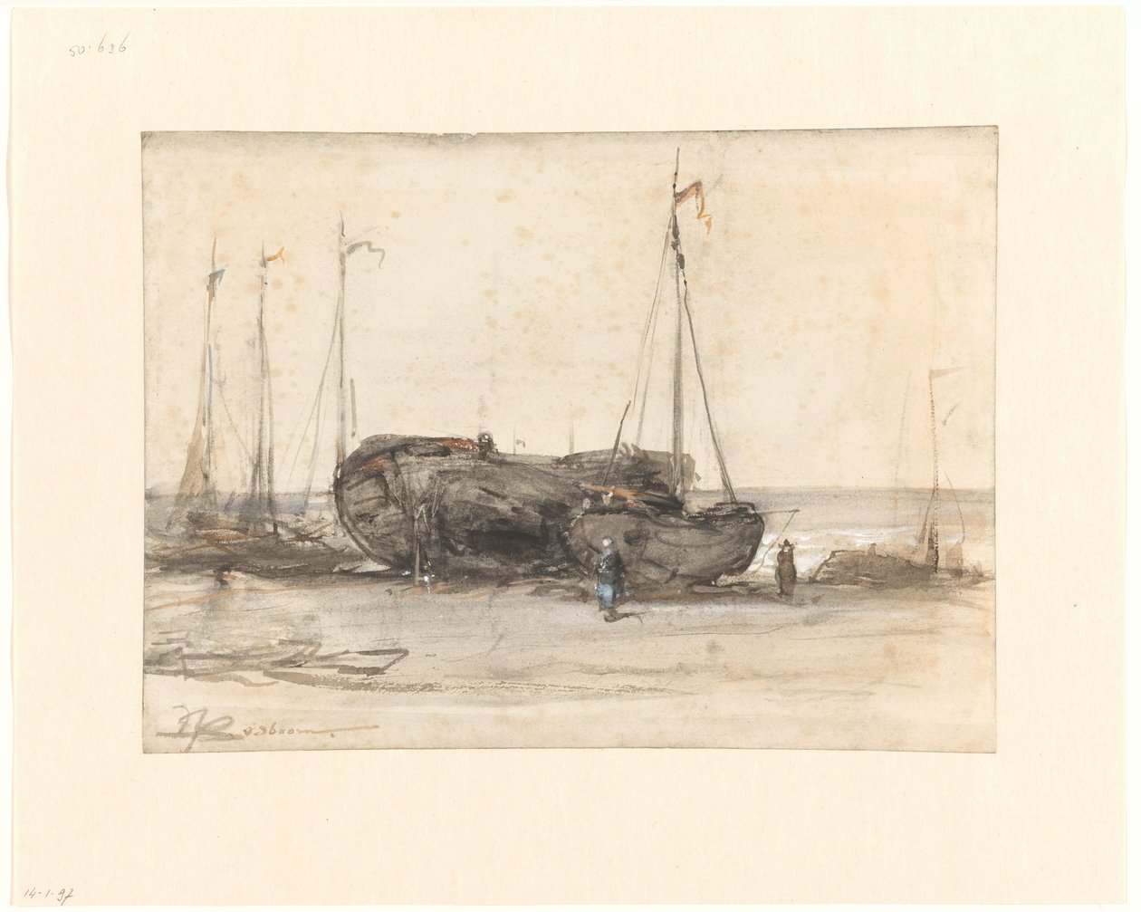 Halászhajók Scheveningen strandján alkotó: Johannes Bosboom