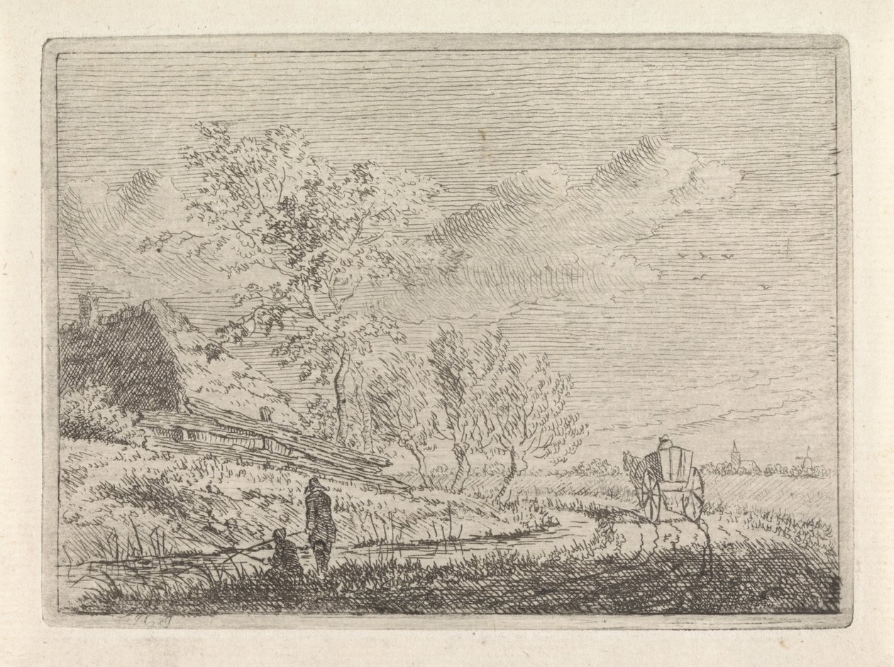 Táj szekérrel és két halászsal alkotó: Johannes Christiaan Janson