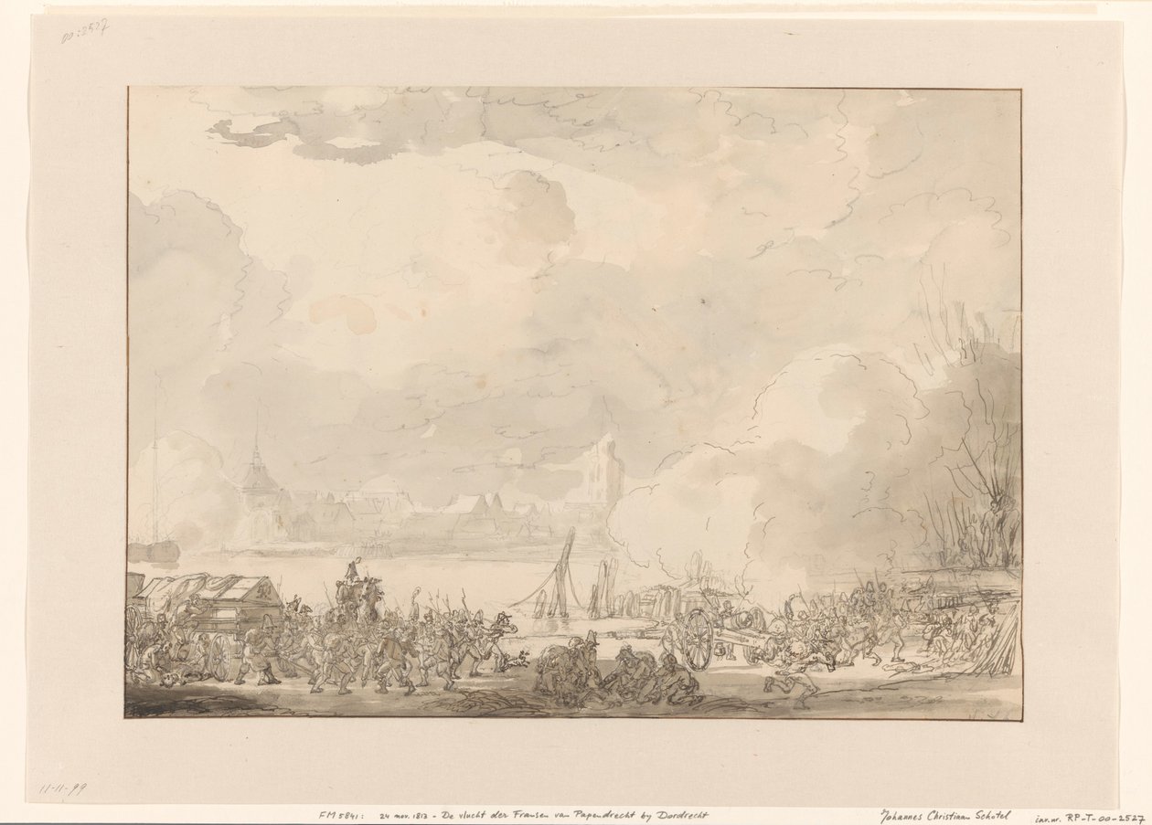 A franciák repülése Papendrechtből, 1813 alkotó: Johannes Christiaan Schotel