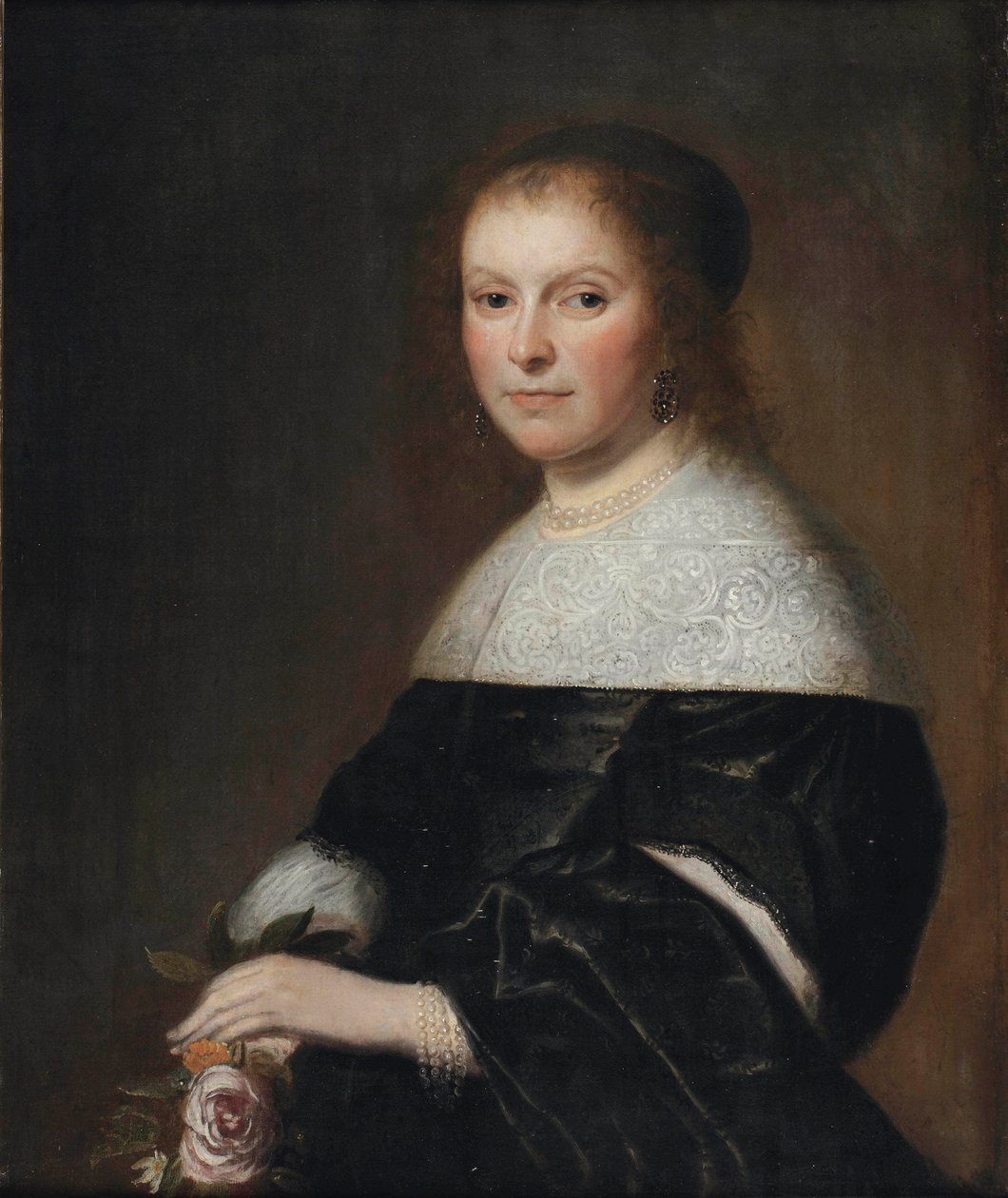 Egy hölgy portréja, kezében egy rózsával alkotó: Johannes Cornelisz Verspronck