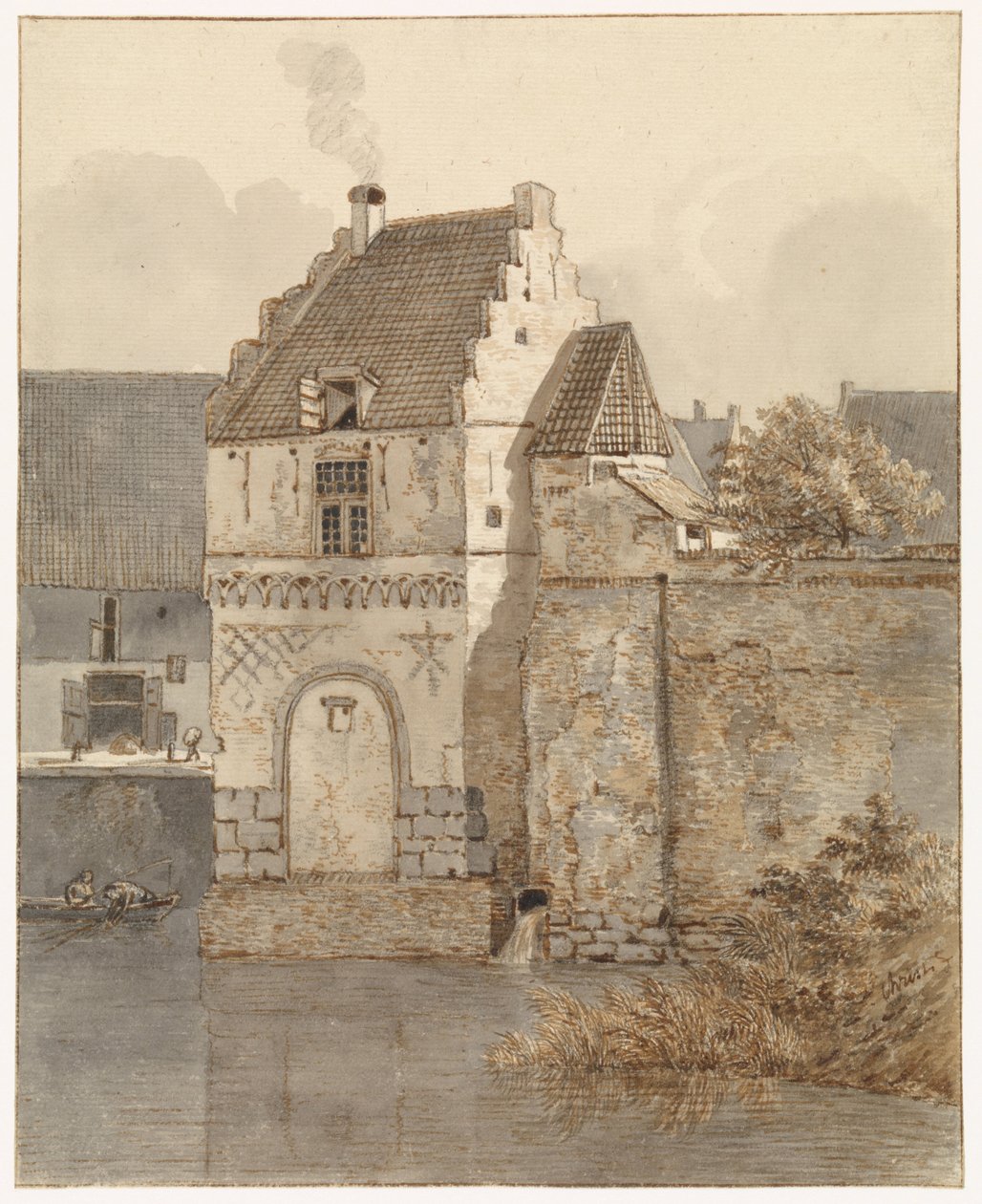 Kilátás a Bottelpoort-ra a nijmegeni Oude Havenben alkotó: Johannes Franciscus Christ