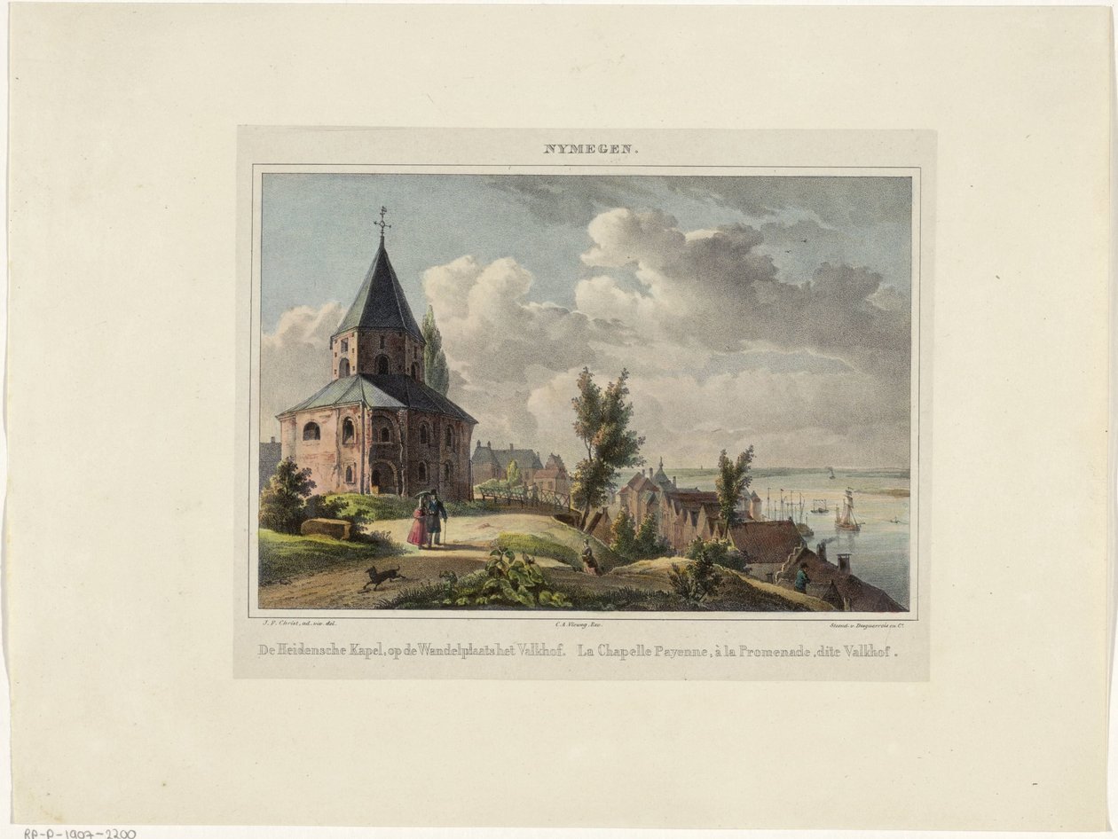 Nijmegen Szent Miklós-kápolna A Hedensche Kapel, a Valkhof sétálóhelyen. La Chapelle Payenne, à la Promenade, dit Valkhof (cím a tárgyon) Nymegen. (sorozat címe az objektumon) alkotó: Johannes Franciscus Christ