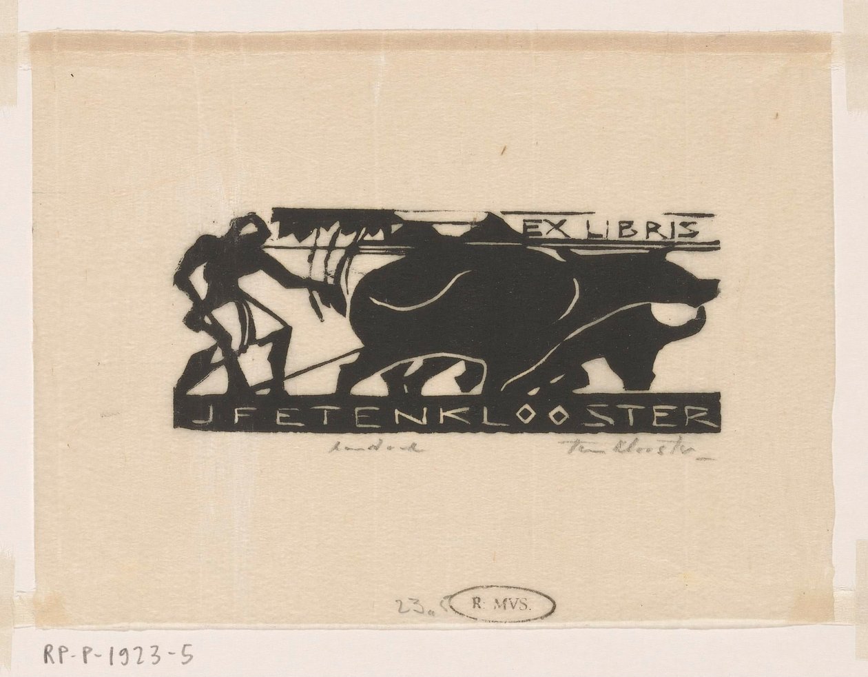 Ex-libris J.F.E. a kolostorban alkotó: Johannes Frederik Engelbert ten Klooster (signed by artist)