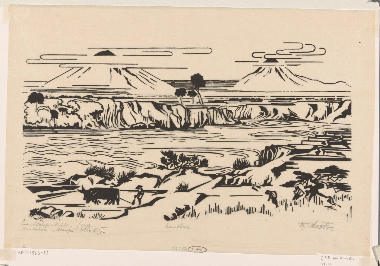Táj, Közép-Jáva: Merbaboe, Merapi, Ello folyó (eredeti cím az objektumon) alkotó: Johannes Frederik Engelbert ten Klooster (signed by artist)