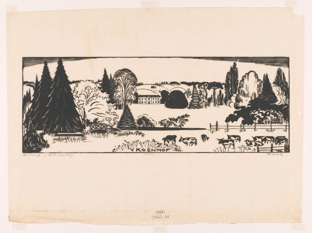 Táj Dél-Limburgban (eredeti cím az objektumon) Vroenhof (cím a tárgyon) alkotó: Johannes Frederik Engelbert ten Klooster (signed by artist)