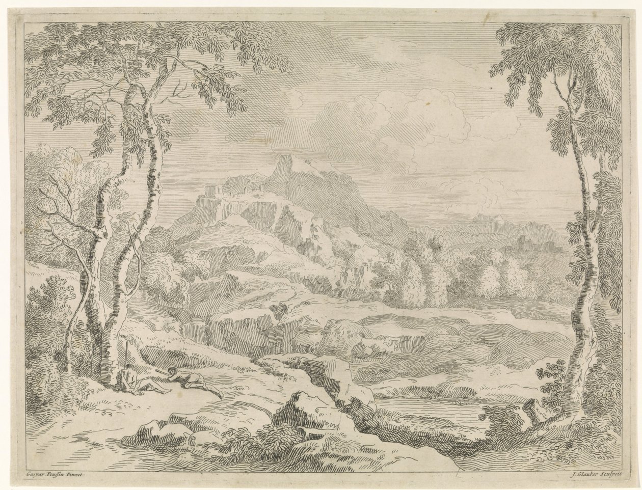 Táj pásztorokkal Tájak Gaspar Poussin után (sorozat címe) alkotó: Johannes Glauber