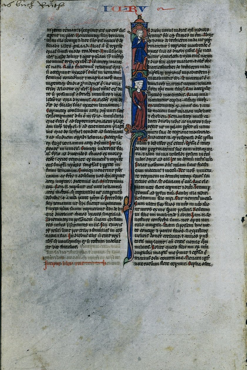 Initial I Elimelekkel és Naomival: Levél egy latin bibliából 1 / 2 kivágott levél, c. 1250. alkotó: Johannes Grusch Atelier