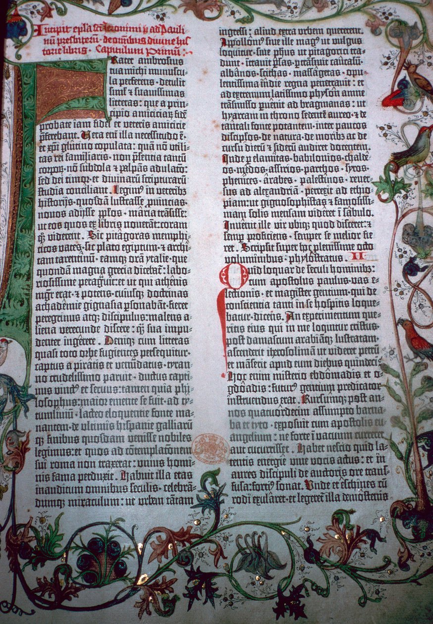 Egy oldal a Gutenberg-bibliából, 15. század alkotó: Johannes Gutenberg