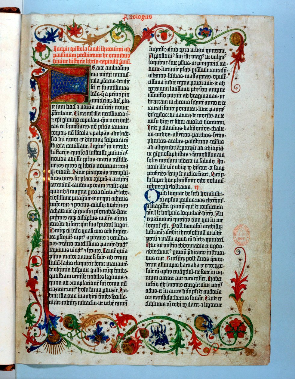 Oldal egy Gutenberg-bibliából, 1455 alkotó: Johannes Gutenberg