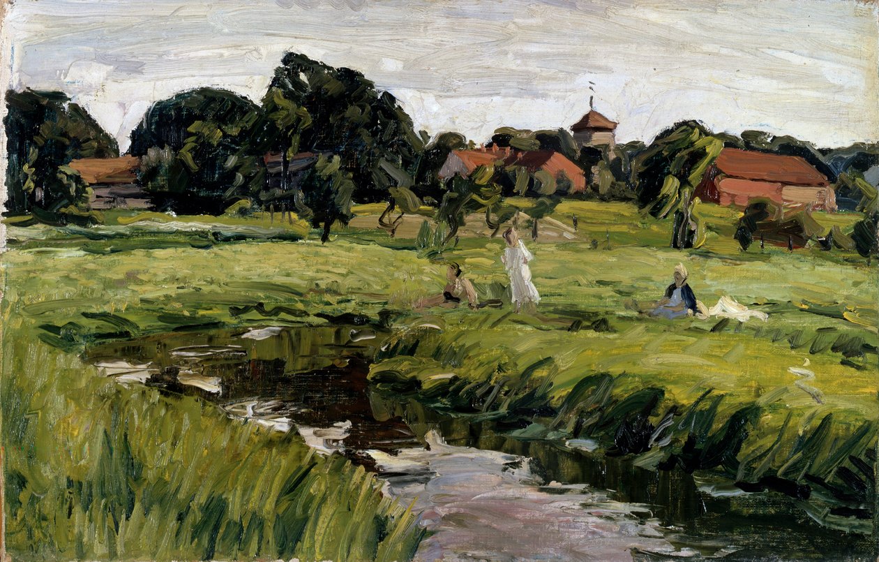 „Gyermekek a pataknál”, 19. század vége vagy 20. századi. alkotó: Johannes Hansch