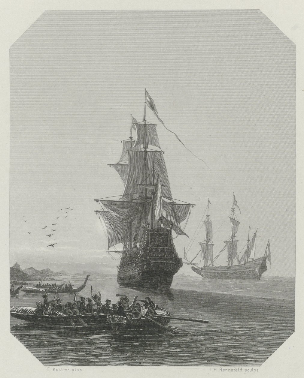 Abel Tasman érkezése Új-Zélandra, 1642-1643, kb. 1865 alkotó: Johannes Heinrich Maria Hubert Rennefeld