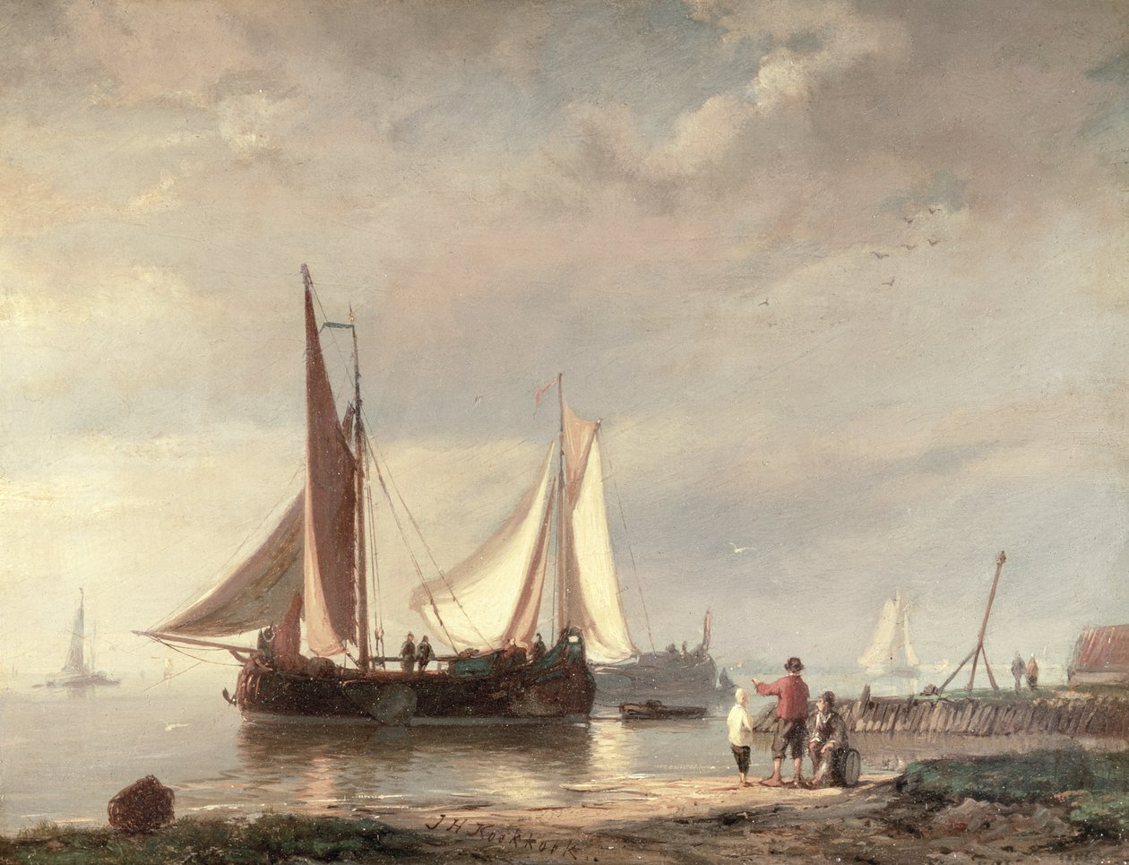 Kikötői jelenet (olaj) alkotó: Johannes Hermann Barend Koekkoek