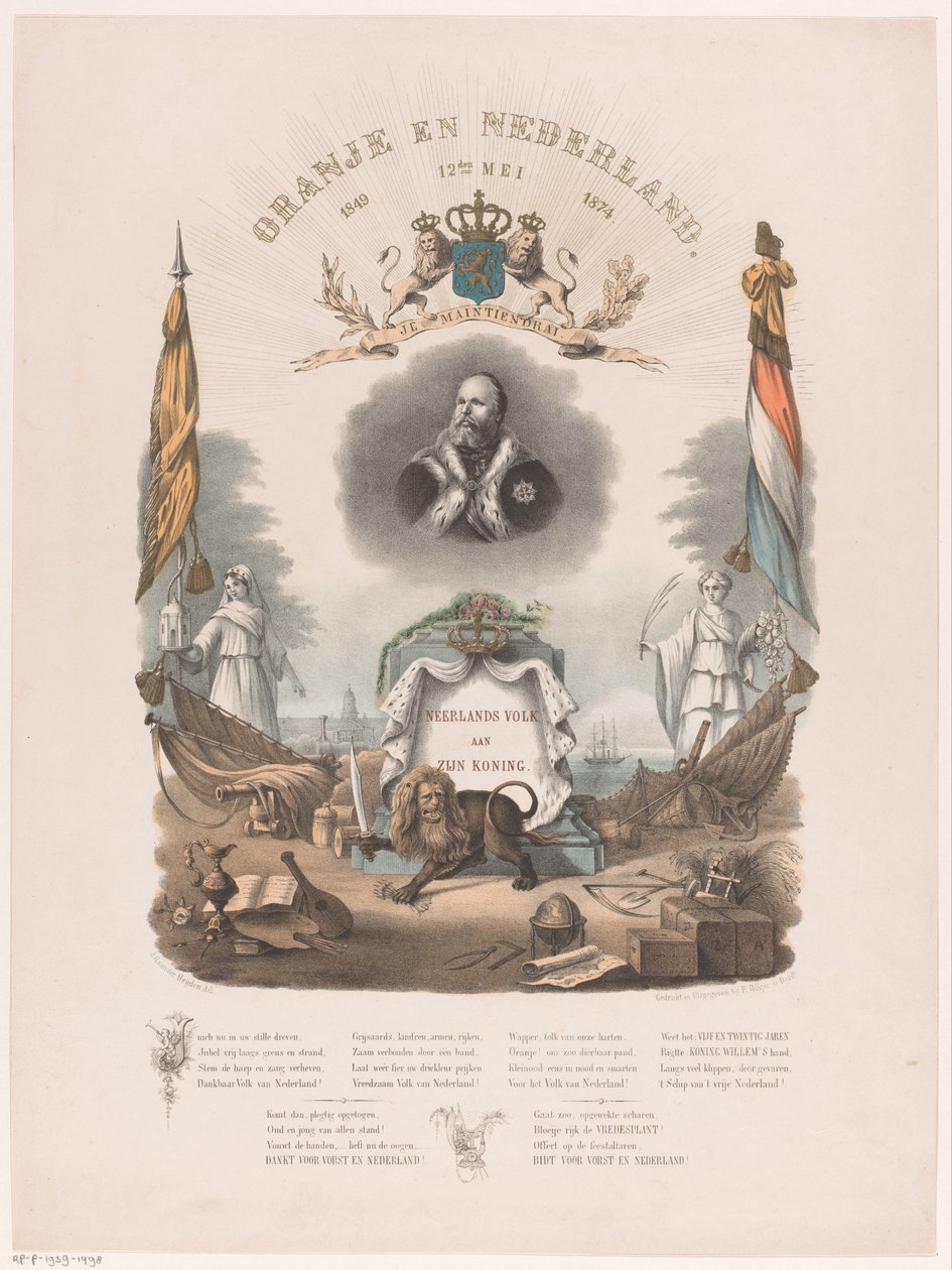 Vilmos király uralkodásának 1874. május 12-i 25. évfordulójának allegóriája alkotó: Johannes Hermanus van der Heijden