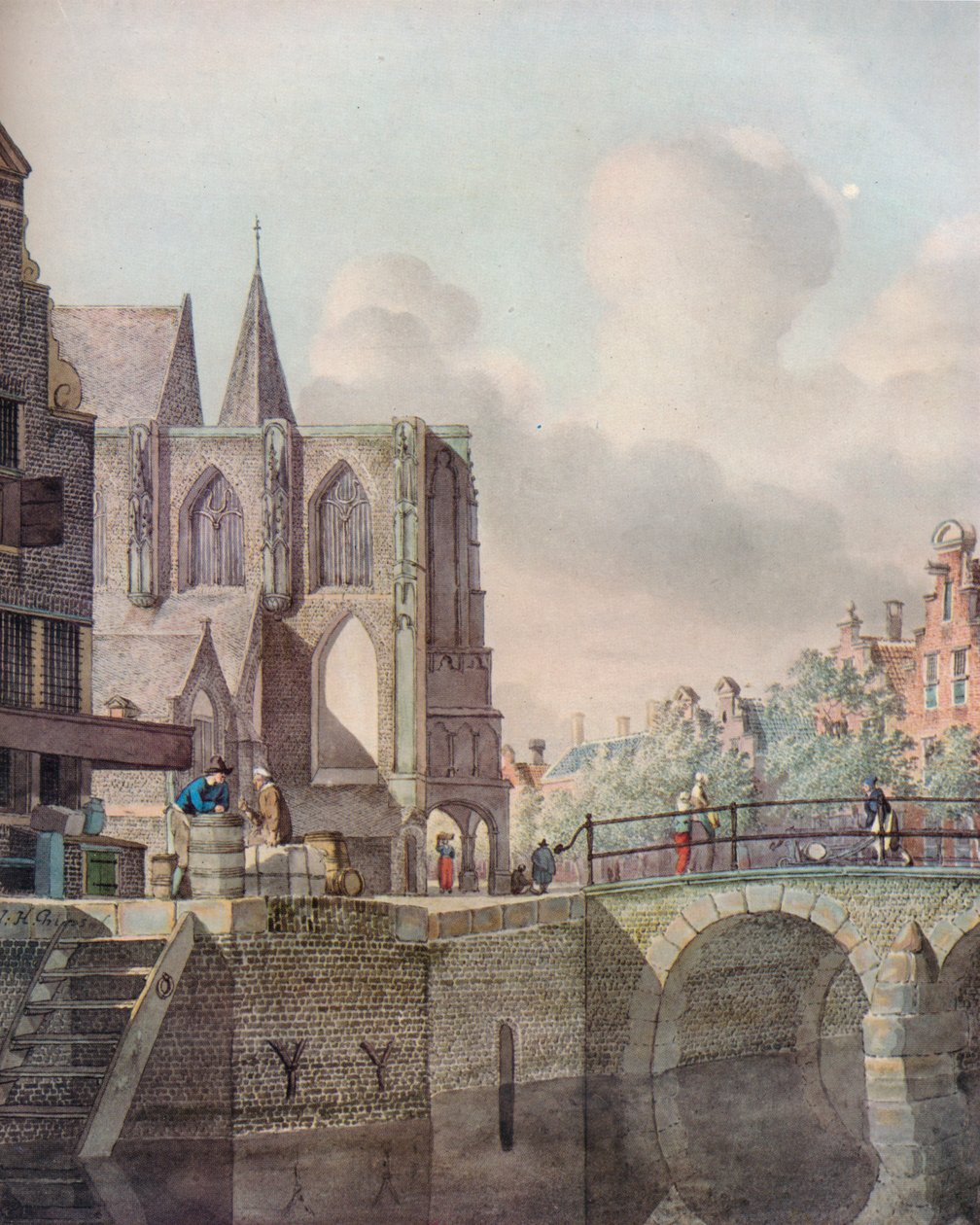 Kontinentális folyó jelenet híddal és templommal, XVIII. század alkotó: Johannes Huibert Prins