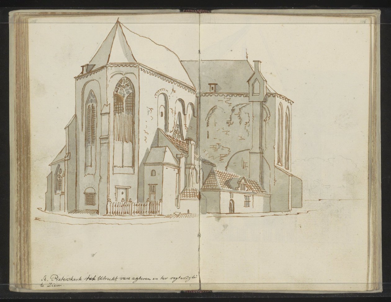 A Pieterskerk jobb oldala és hátulja Utrechtben alkotó: Johannes Huibert Prins