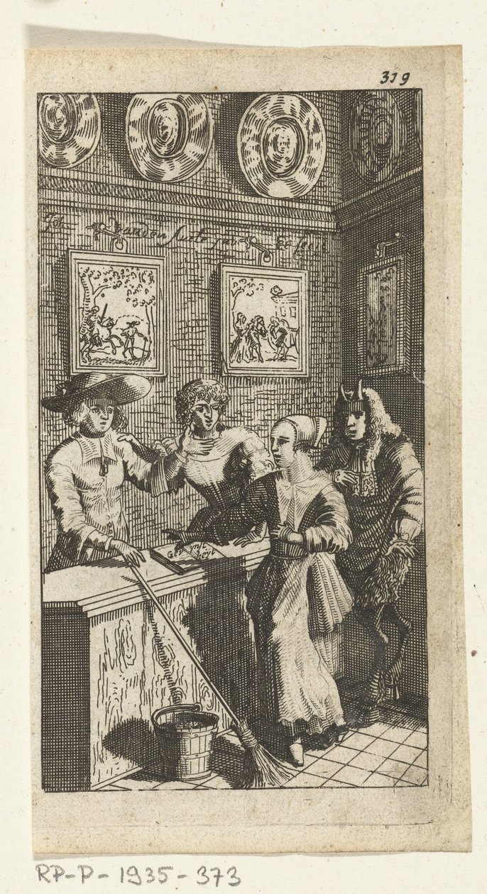 A színlelt ördög Könyvillusztráció Simon de Vrieshez, a Hedendaeghsche Dienstmaegden uralkodó és kiszolgáló hét Duyvelenhez, Amszterdam, 1682 alkotó: Johannes Jacobsz van den Aveele