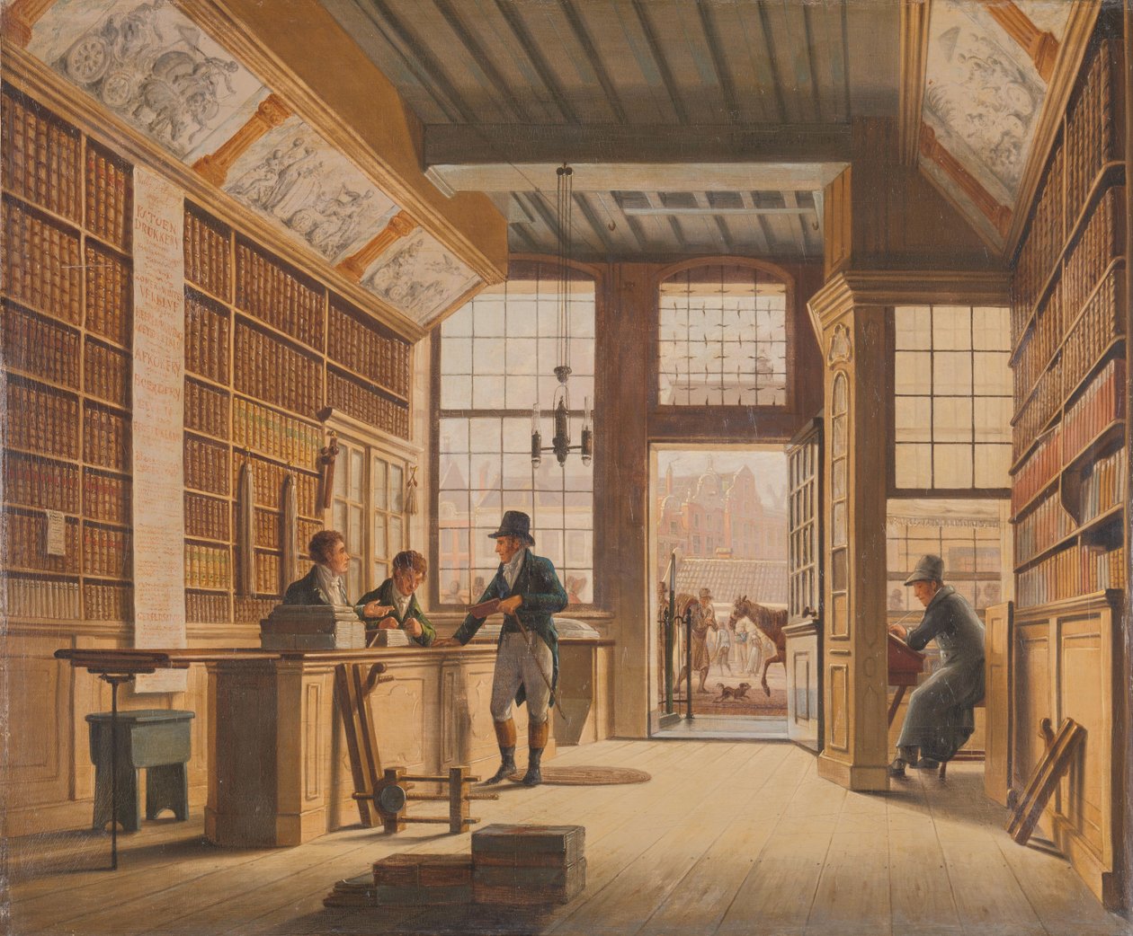Pieter Meijer Warnars könyvkereskedő boltja az amszterdami Vijgendamon Pieter Meijer Warnars (1792-1869) könyvesboltja a Vijgendamban, Amszterdamban alkotó: Johannes Jelgerhuis