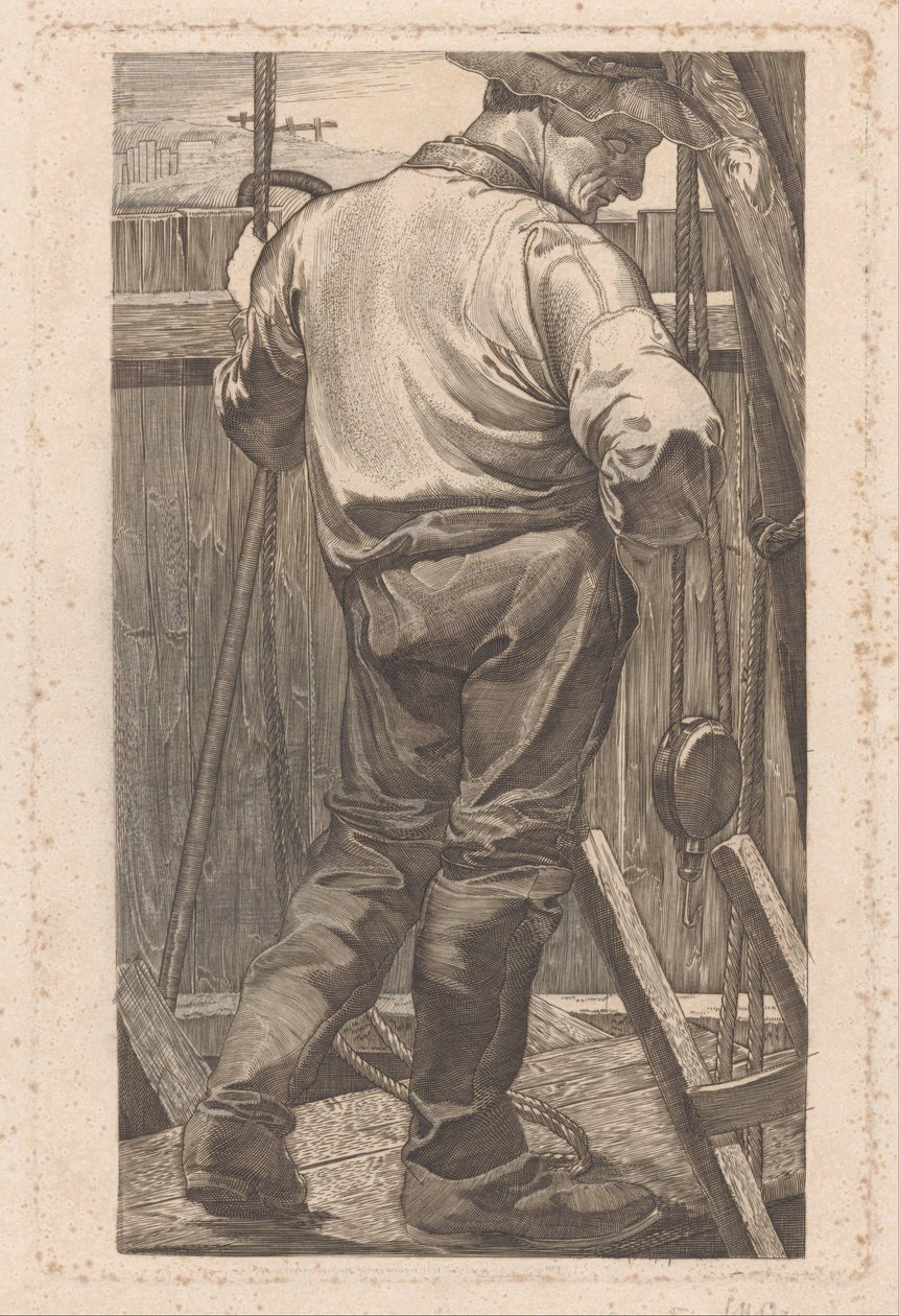 Munkás egy fából készült kerítésnél alkotó: Johannes Josephus Aarts (signed by artist)