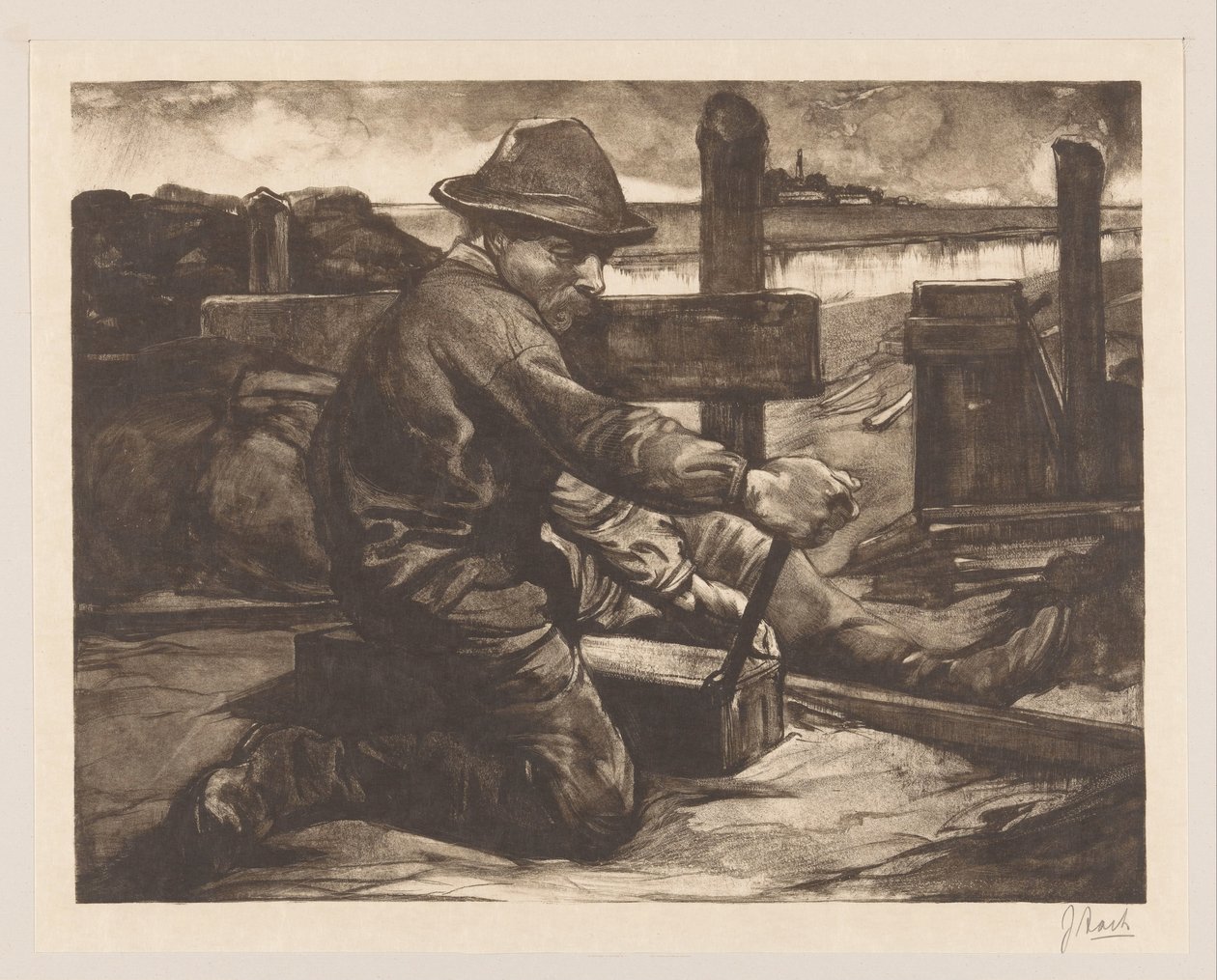 Dolgozó csavarkulccsal alkotó: Johannes Josephus Aarts (signed by artist)
