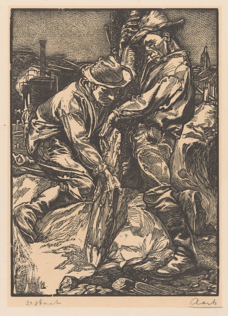 Cölöpmunkával foglalkozó építőmunkások alkotó: Johannes Josephus Aarts (signed by artist)