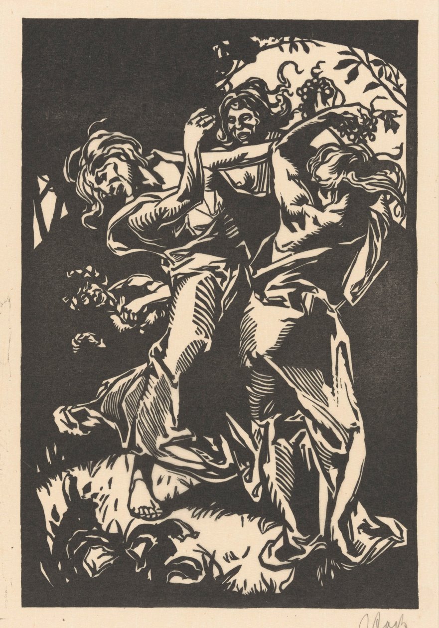 Táncoló nők szőlőfürtökkel és szatírral alkotó: Johannes Josephus Aarts (signed by artist)