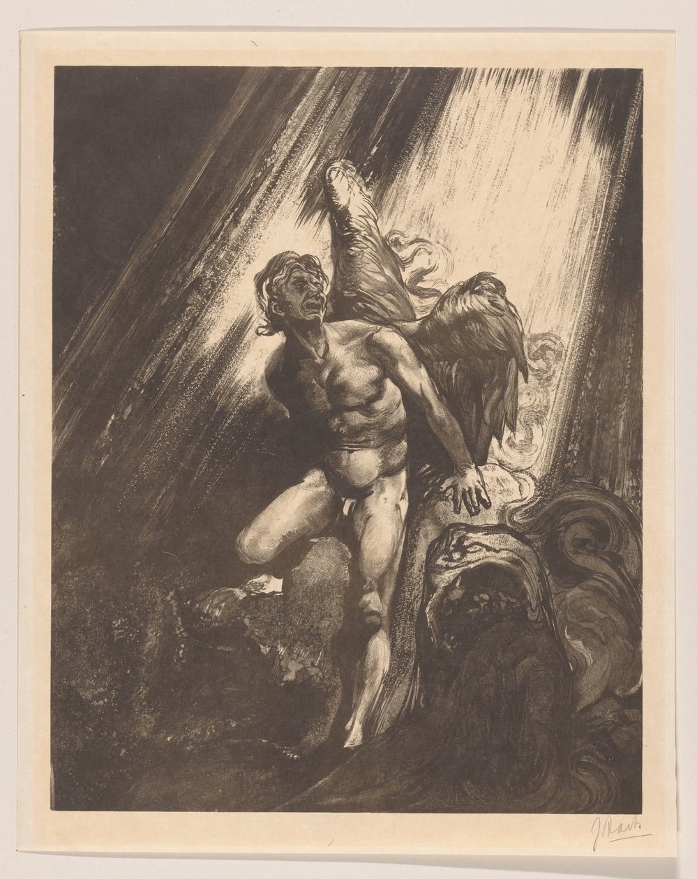 Bukott angyal egy sziklának dőlve alkotó: Johannes Josephus Aarts (signed by artist)