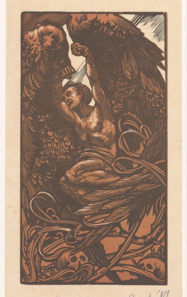 Szárnyas nő koponyákkal alkotó: Johannes Josephus Aarts (signed by artist)