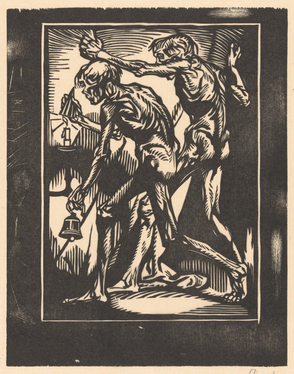 Két meztelen férfialak haranggal és gyertyaoltóval alkotó: Johannes Josephus Aarts (signed by artist)