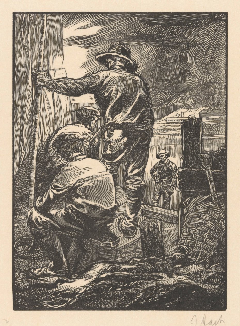 Négy munkás a víz mellett alkotó: Johannes Josephus Aarts (signed by artist)