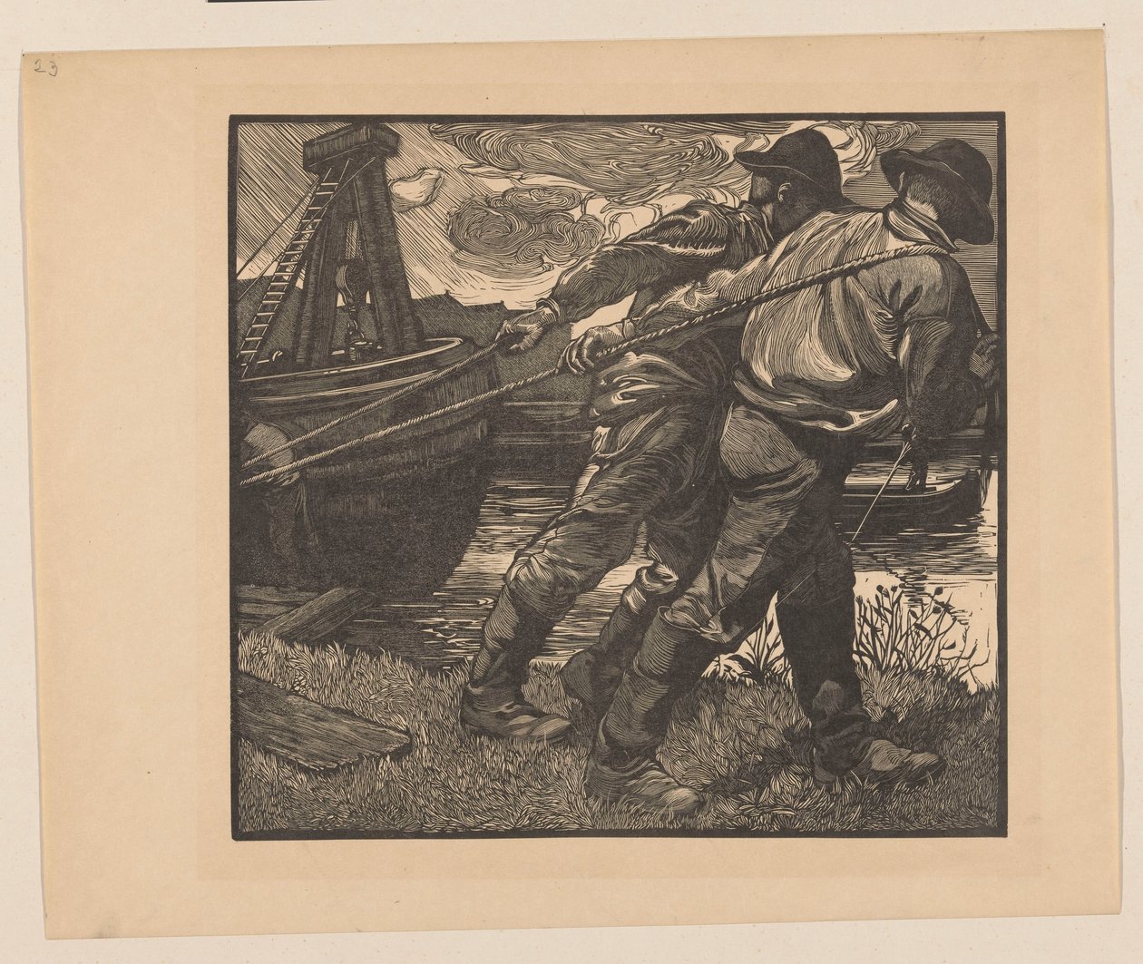 Dolgozók kötelekkel a parton alkotó: Johannes Josephus Aarts